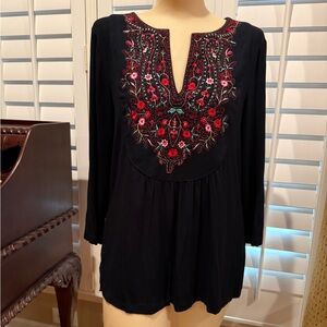 Design History Black Tunic with Red & Pink Floral Embroidery